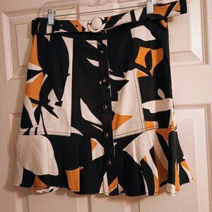 Nine West Black, Orange, White Skirt, Sz Med, High Rise, New